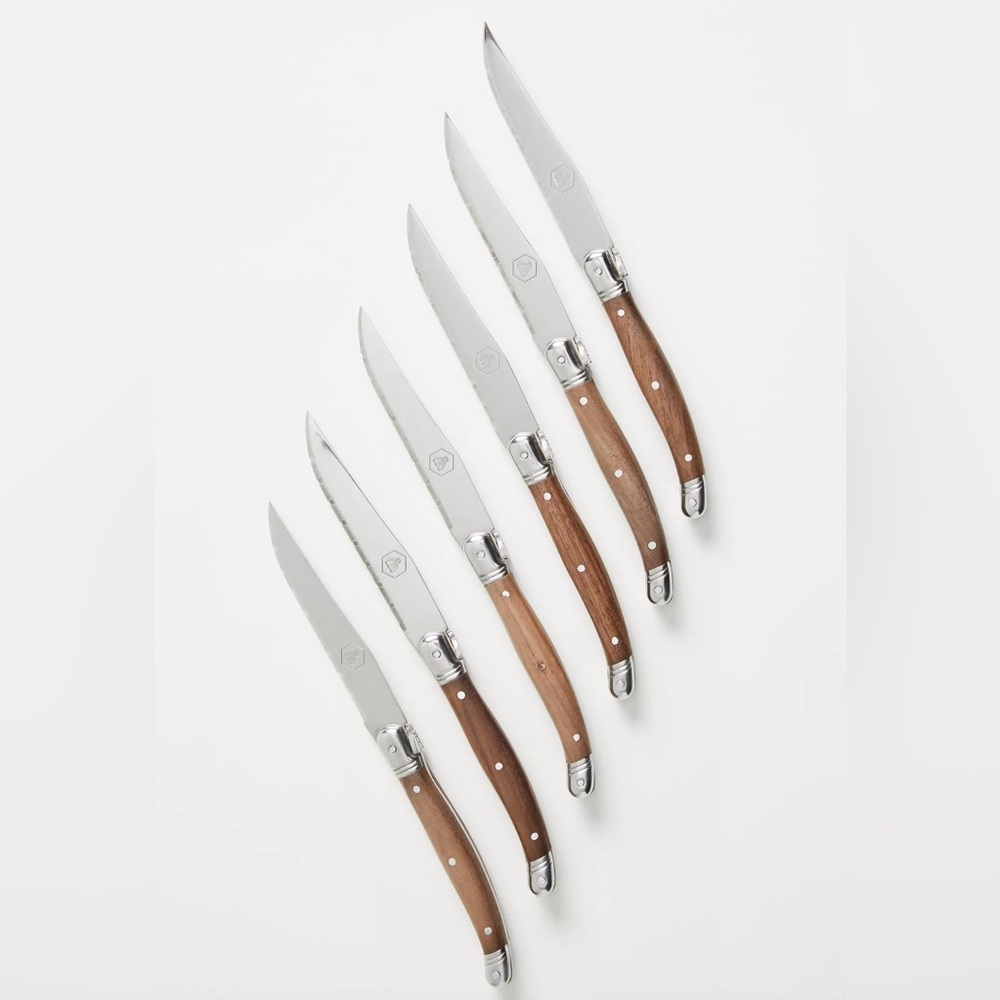 Anthropologie - Laguiole Silver and Wood Handle, 6-Piece Knife Set, Bee decor